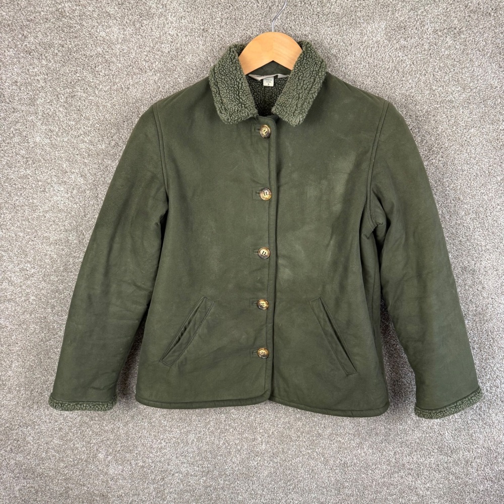 Orvis Womens Olive Green Faux Suede Sherpa Trim Button Front Jacket Small FLAW - Picture 2 of 9